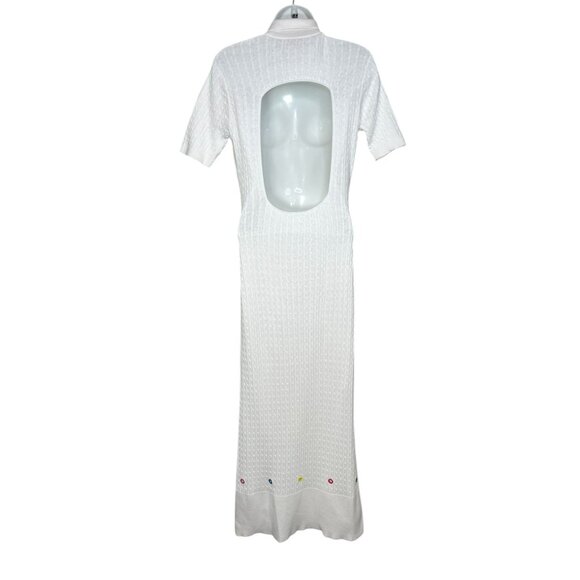 Staud Cecily Open-Back Cable-Knit Maxi Dress White Rainbow Eyelet Detail Medium - Picture 14 of 16